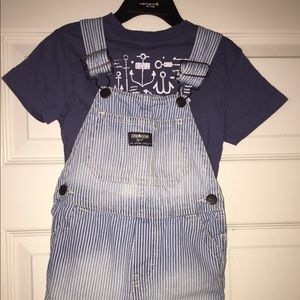 Classic worn look overalls in shorts.